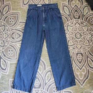 Sinme‎ Women's Size 27 Pleated Wide Leg Jeans Blue High Rise Denim Pants